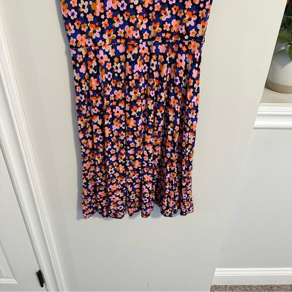 Boden Navy Blue Pink Retro Floral Jersey Mini Dress 6R - Picture 3 of 10